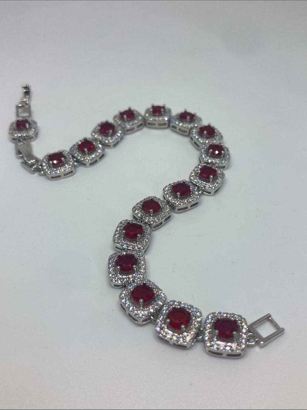 14K Gold Filled Red Cubic Zirconia Tennis Bracelet - Unbranded